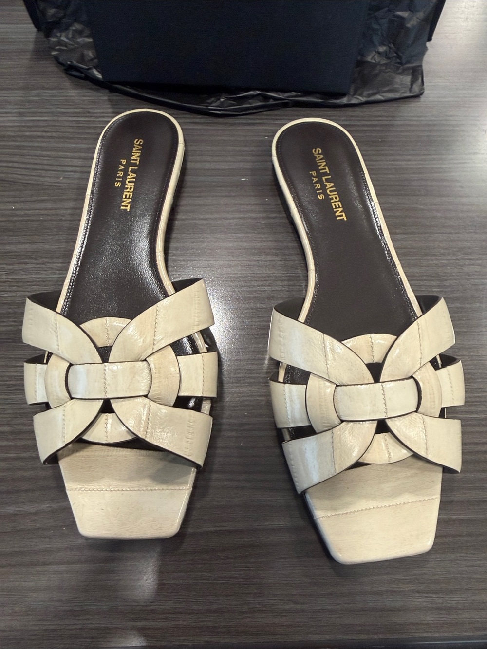 Saint Laurent Tribute Mules in Eel